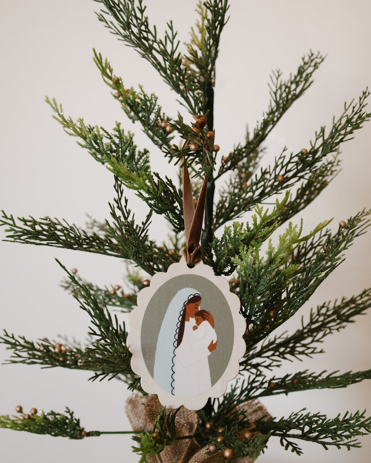 Madonna and Child Wooden Christmas Ornament