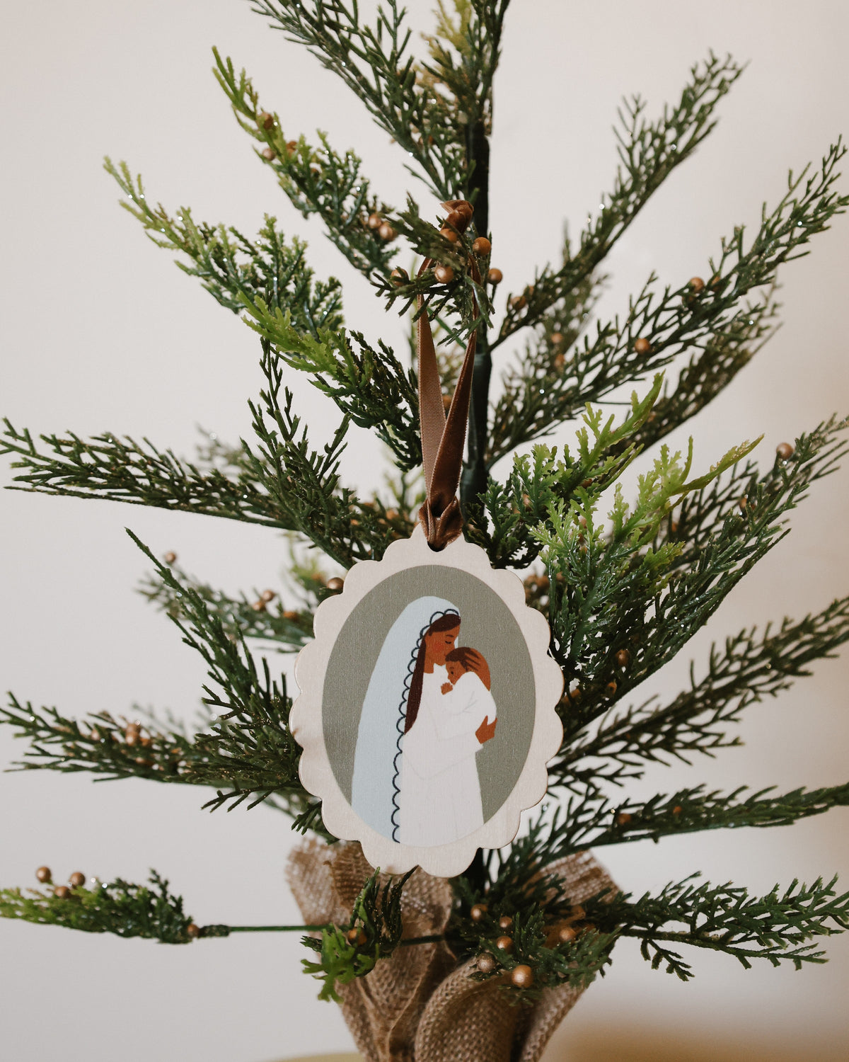 Madonna and Child Wooden Christmas Ornament