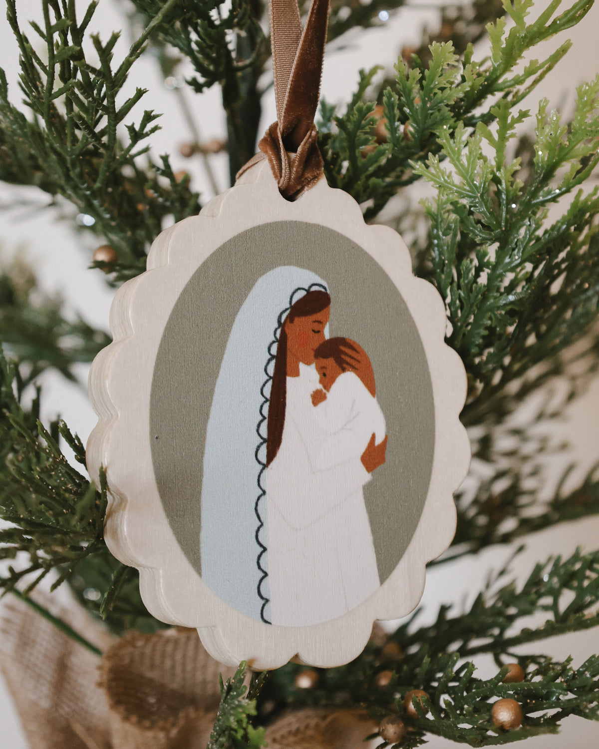 Madonna and Child Wooden Christmas Ornament