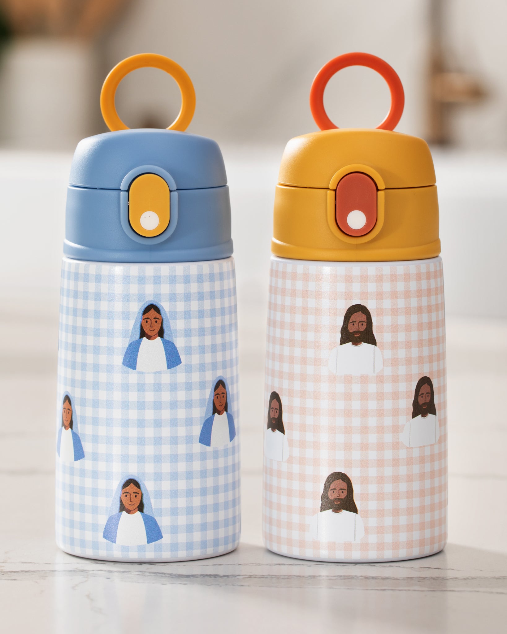 Blue Gingham Mary Water Bottle – 13.5oz Stainless Steel