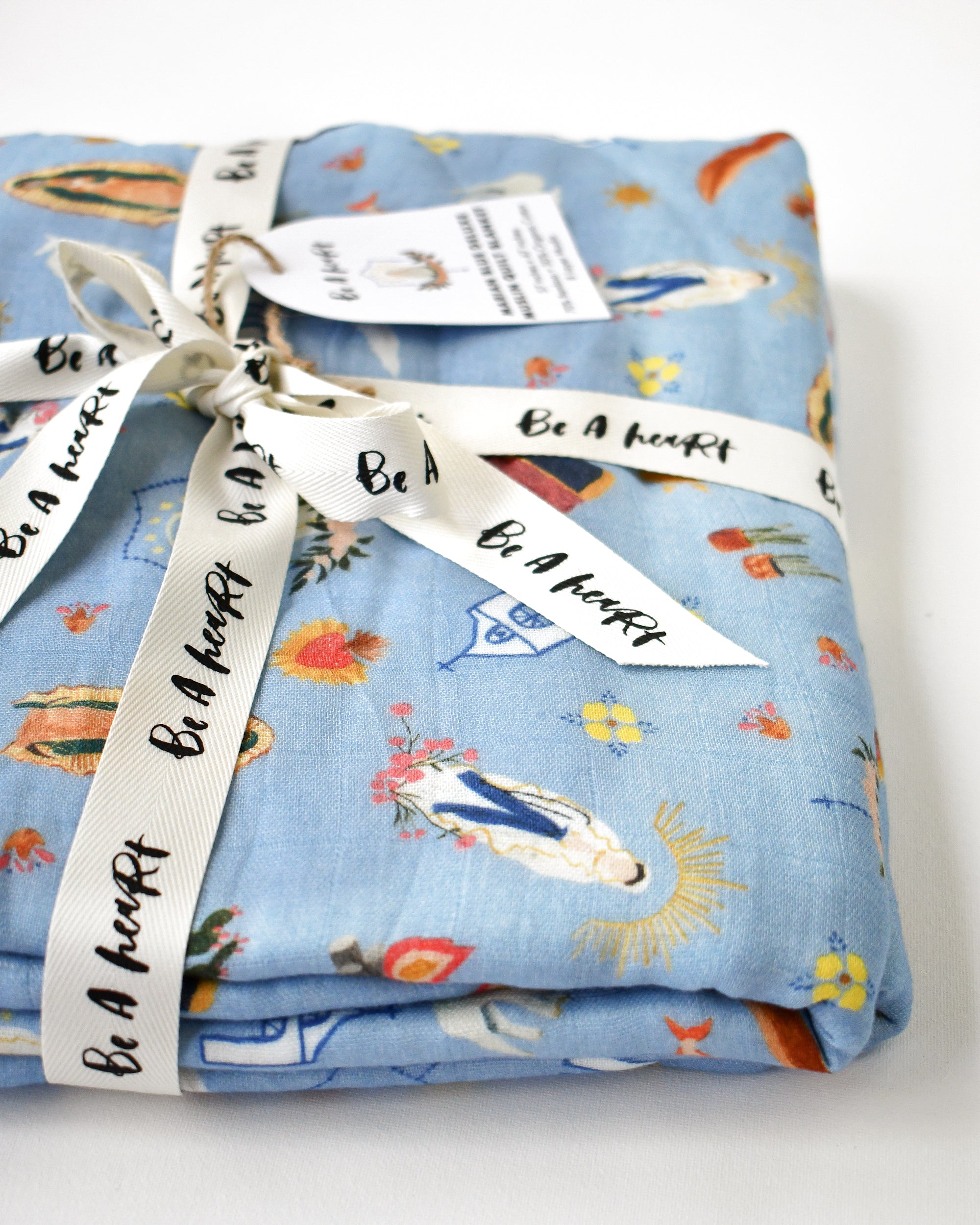 Blue Marian Muslin Quilt Baby Blanket Catholic Gifts
