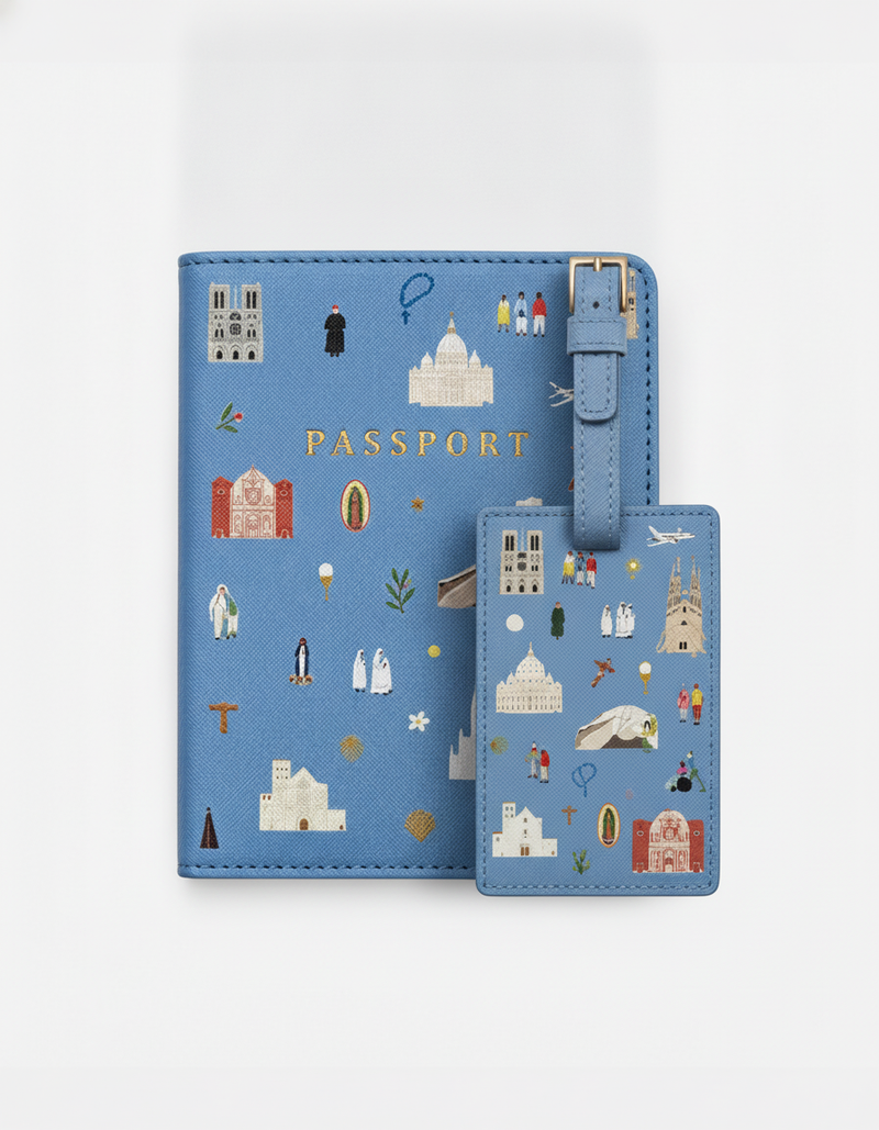 Catholic Pilgrim Passport Holder and Luggage Tag Bundle
