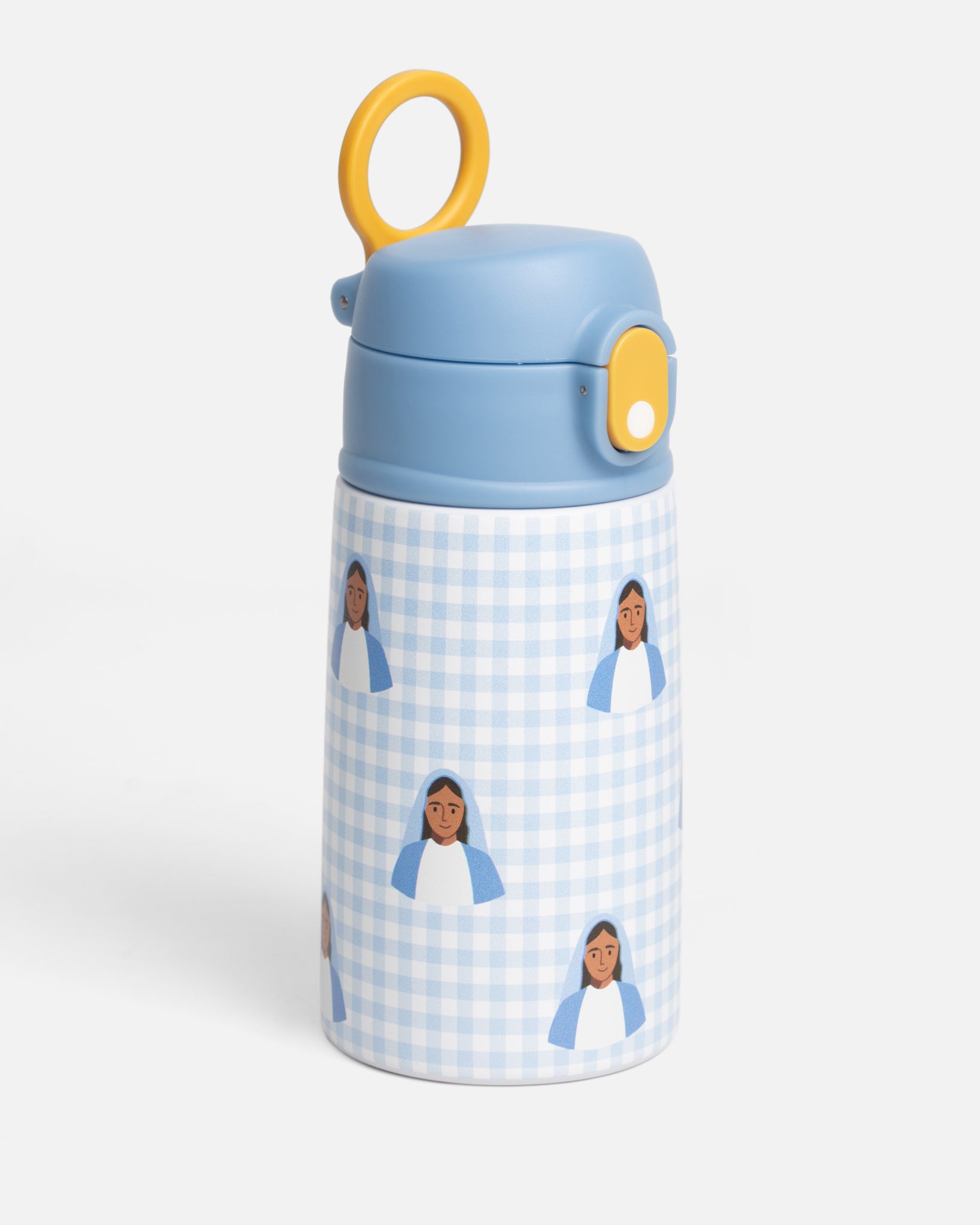Blue Gingham Mary Water Bottle – 13.5oz Stainless Steel