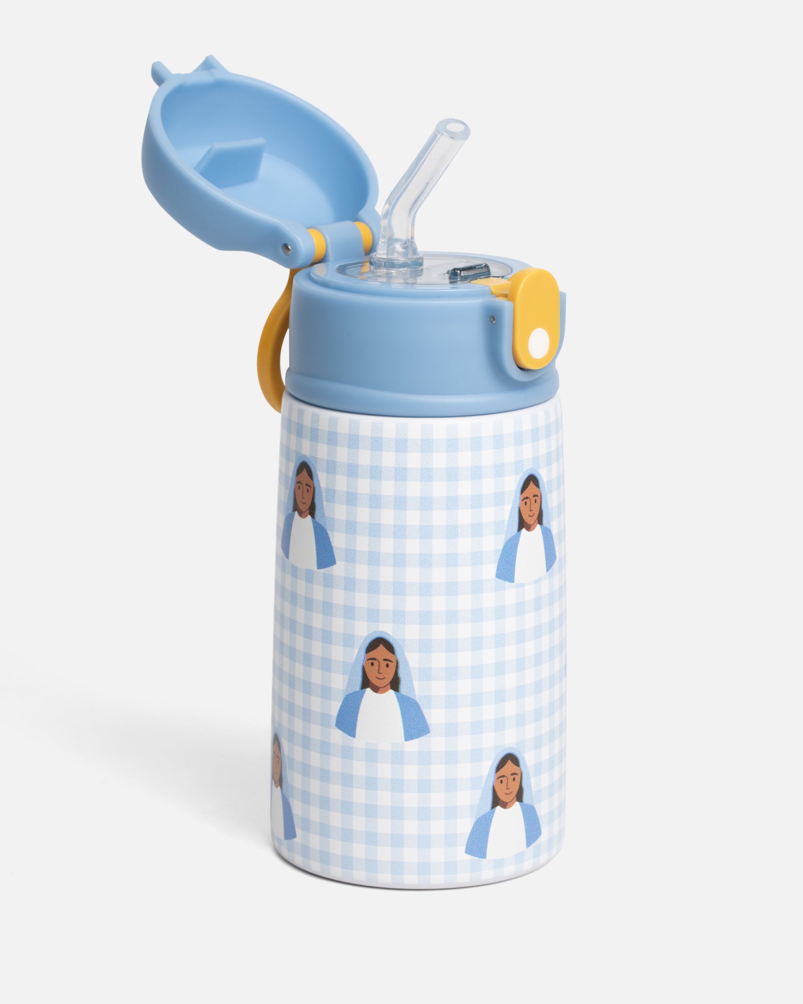 Blue Gingham Mary Water Bottle – 13.5oz Stainless Steel
