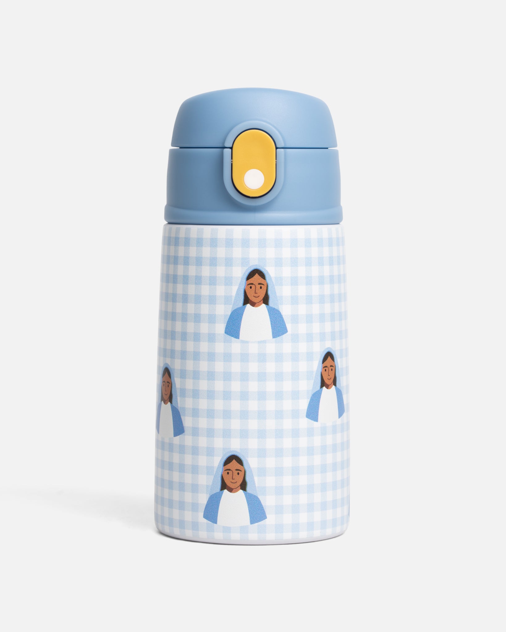 Blue Gingham Mary Water Bottle – 13.5oz Stainless Steel