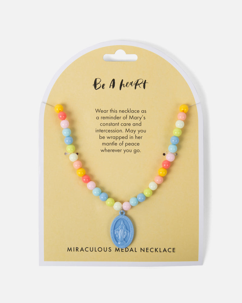 Multicolor Miraculous Medal children necklace on its Be A Heart card