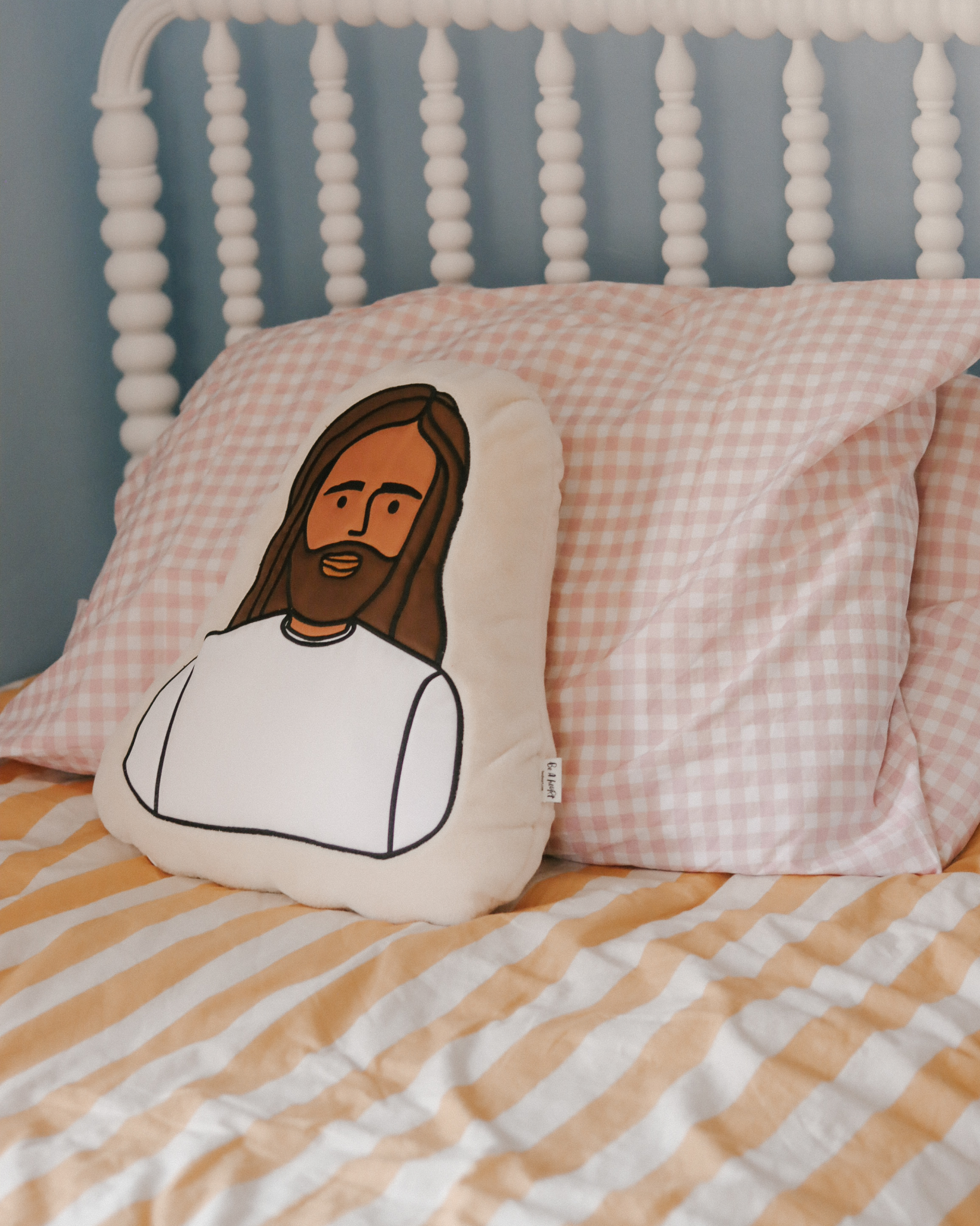 Jesus plush throw pillow for children and adults, soft and huggable with premium plush fabric. Faith-based stuffed pillow shaped like Jesus, ideal for bedtime, prayer, nursery décor, and Christian gifts such as baptisms or first communions.