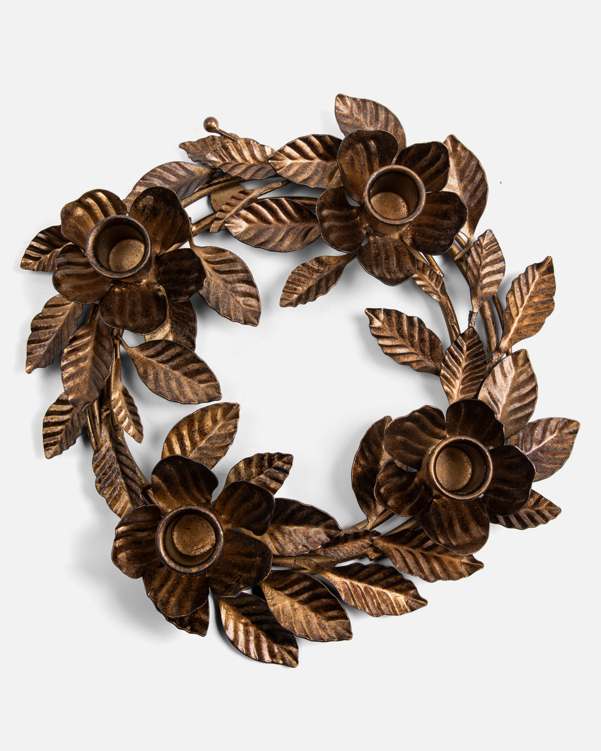 Top view of the bronze floral metal Advent wreath
