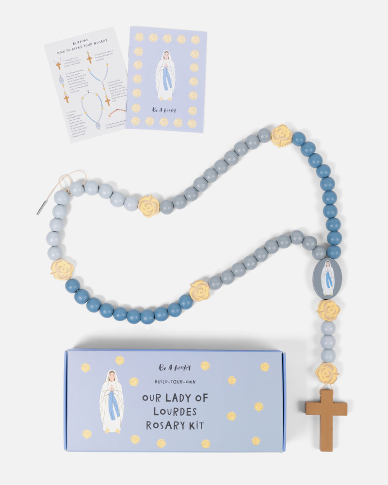 Our Lady of Lourdes DIY Rosary Kit with blue beads, crucifix and instructions