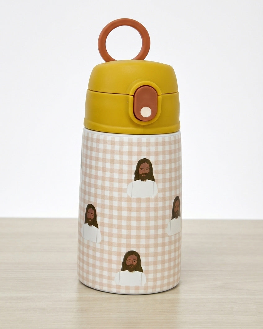 Pink Gingham Jesus Water Bottle – 13.5oz Stainless Steel