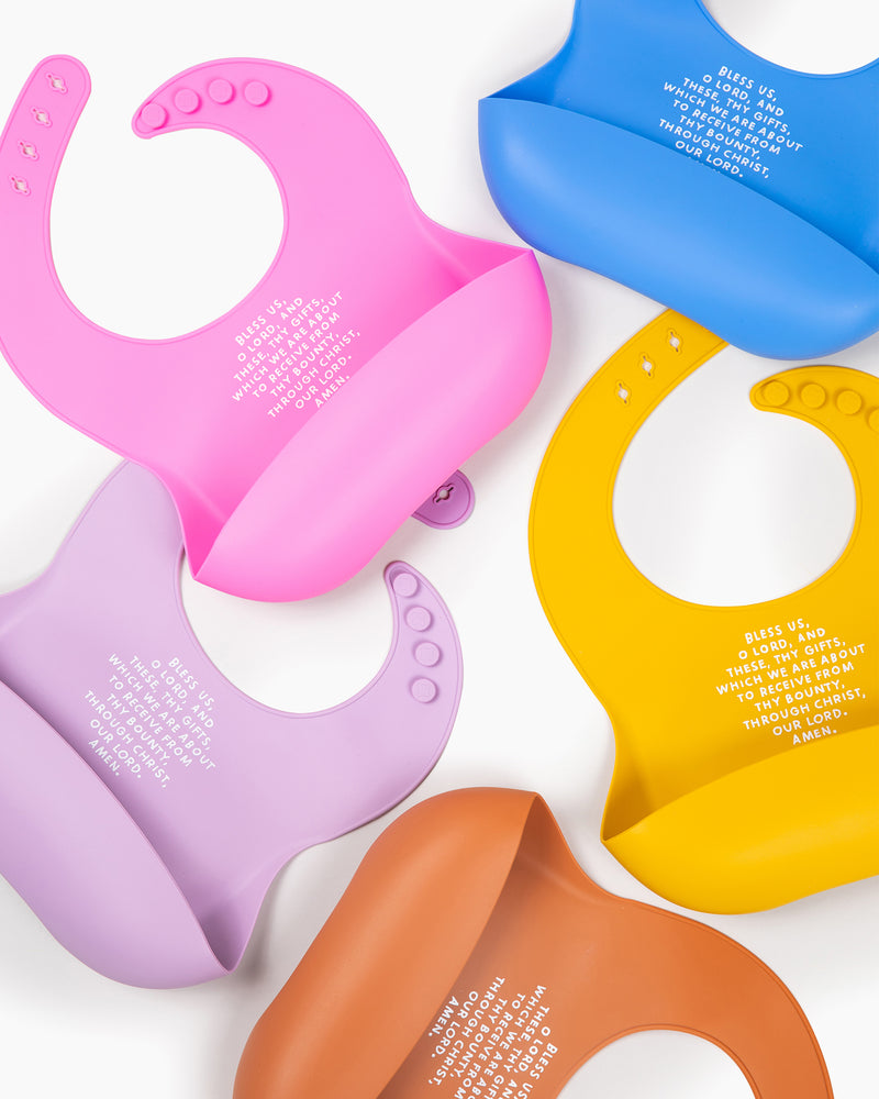 Meal Blessing Silicone Bibs with the Bless Us O Lord prayer